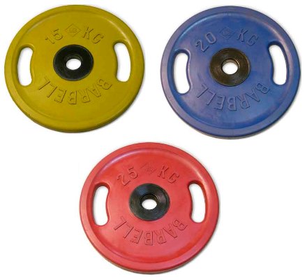 MBBarbell диски тяжелоатлетические с ручками цветные