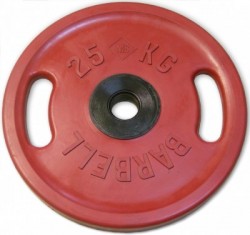 диск MB Barbell Евро-Классик обрезиненный с ручками красный 25кг