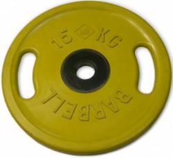 диск MB Barbell Евро-Классик обрезиненный с ручками желтый 15кг